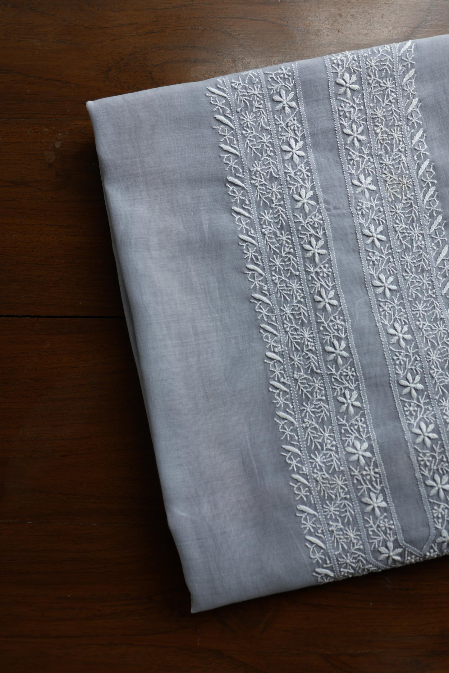 Grey Shade Mulmul Chikankari Unstitched Men's Kurtas Fabric