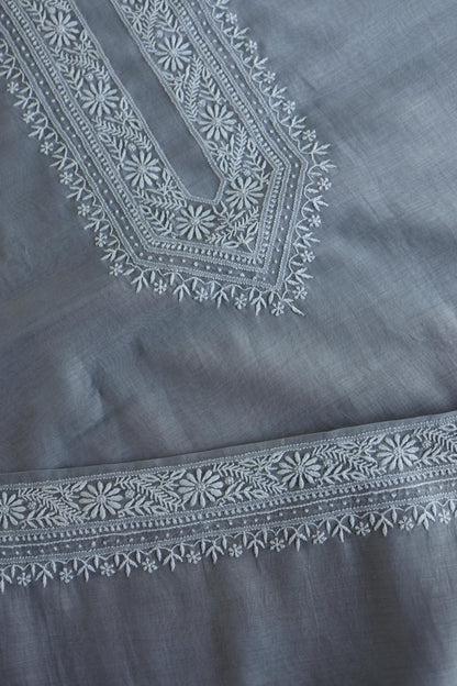 Grey Shade Mulmul Chikankari Unstitched Men's Kurtas Fabric