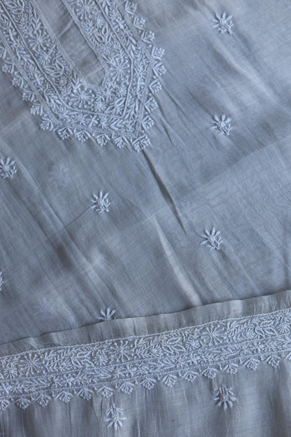 Grey Shade Mulmul Chikankari Unstitched Men's Kurtas Fabric