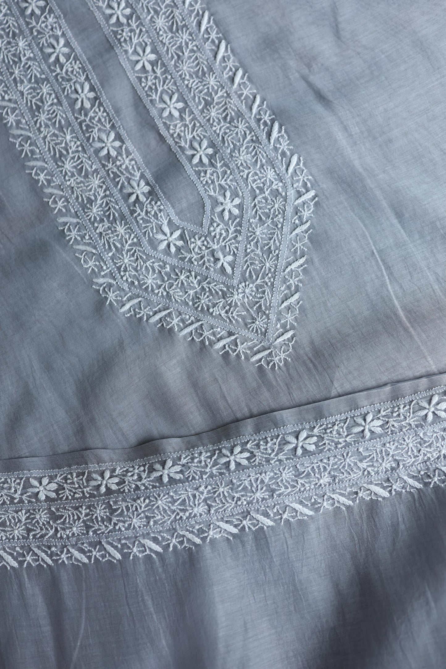 Grey Shade Mulmul Chikankari Unstitched Men's Kurtas Fabric