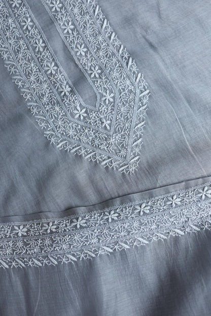 Grey Shade Mulmul Chikankari Unstitched Men's Kurtas Fabric