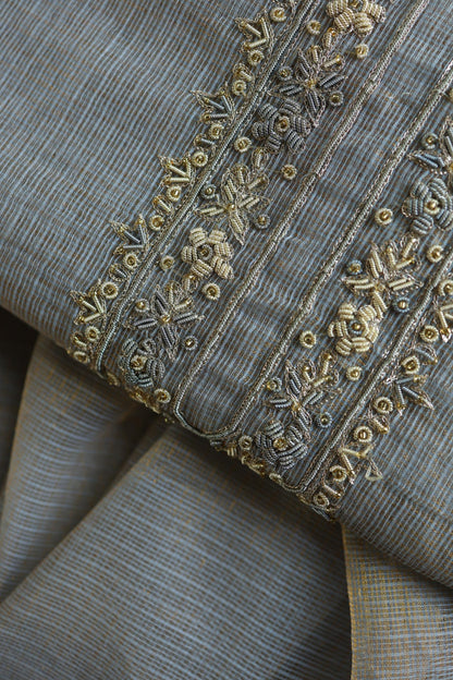 Grey Shade Shade Shade Tissue Kota Chikankari Unstitched Fabric