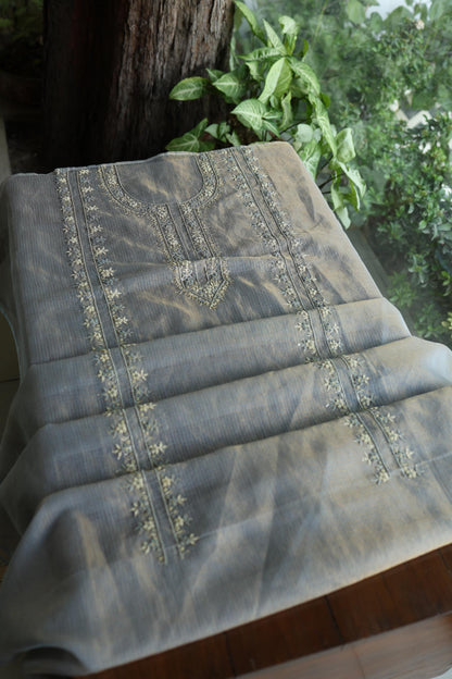 Grey Shade Shade Shade Tissue Kota Chikankari Unstitched Fabric