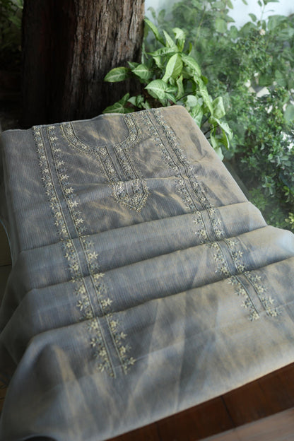 Grey Shade Shade Shade Tissue Kota Chikankari Unstitched Fabric
