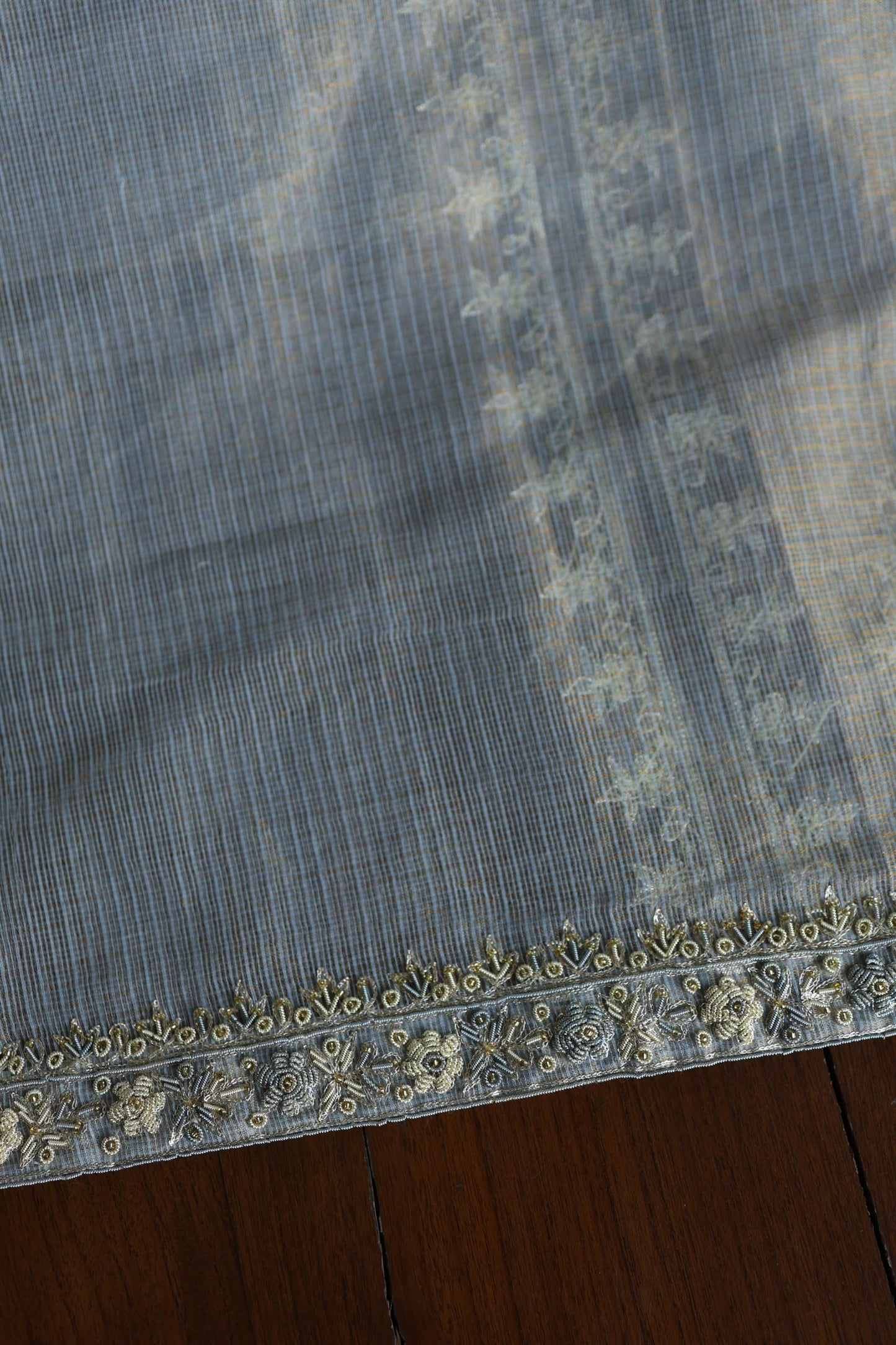 Grey Shade Shade Shade Tissue Kota Chikankari Unstitched Fabric