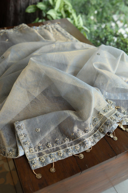 Grey Shade Shade Shade Tissue Kota Chikankari Unstitched Fabric