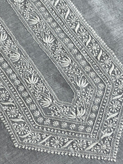 Grey Shade Yellow Linen Chikankari Unstitched Men's Kurtas Fabric