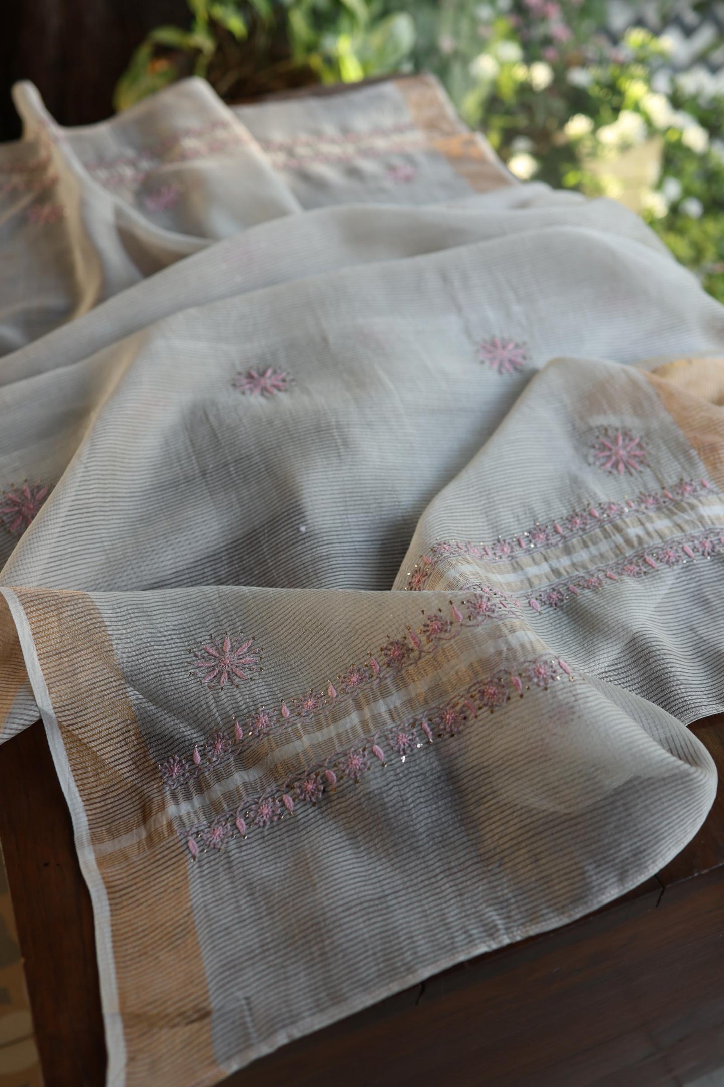 Grey Shade Zari Booti Fine Chikankari With Kamdani Work Unstitched Fabric