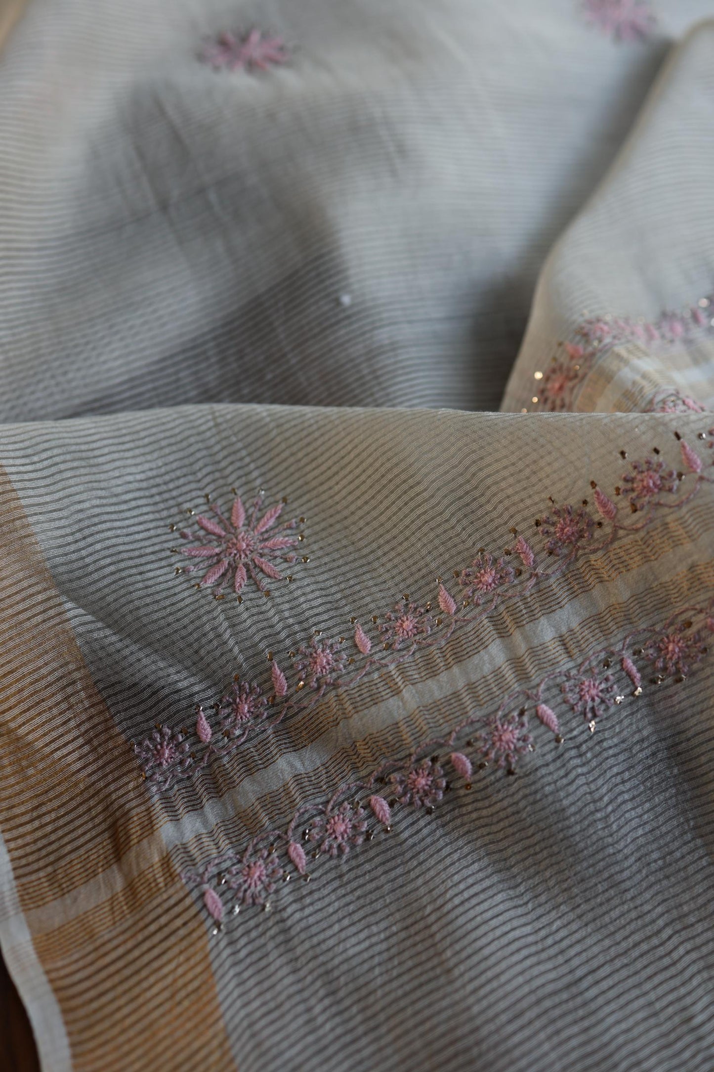 Grey Shade Zari Booti Fine Chikankari With Kamdani Work Unstitched Fabric