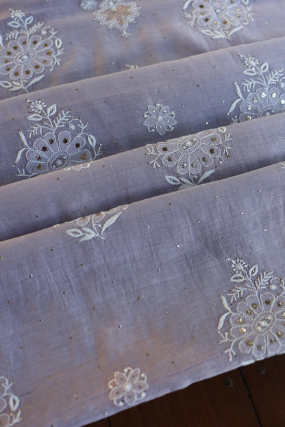 Grey Zari Booti Fine Chikankari With Kamdani Work Unstitched Fabric