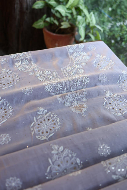 Grey Zari Booti Fine Chikankari With Kamdani Work Unstitched Fabric