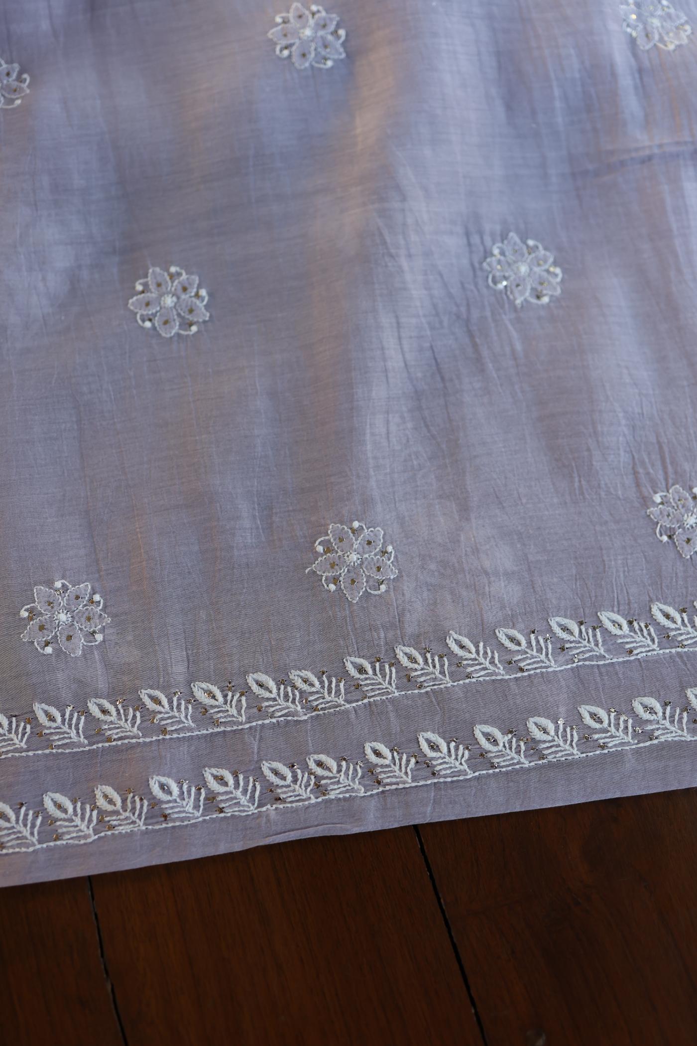 Grey Zari Booti Fine Chikankari With Kamdani Work Unstitched Fabric