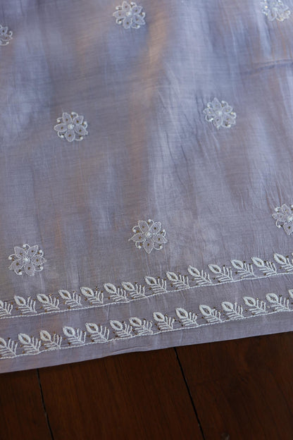 Grey Zari Booti Fine Chikankari With Kamdani Work Unstitched Fabric