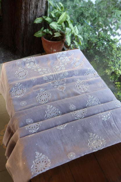 Grey Zari Booti Fine Chikankari With Kamdani Work Unstitched Fabric