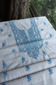 Grey & Blue Shade Mal Cotton Chikankari Unstitched Kurta Dupatta Fabric With Kamdani