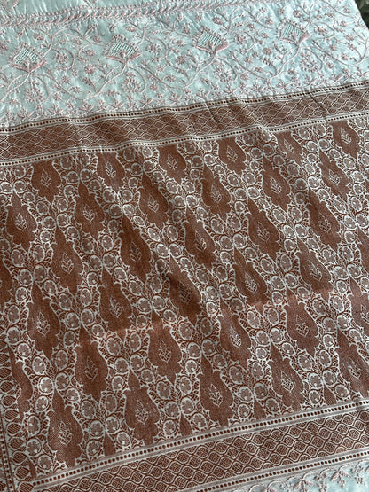 Grey & Peach Chanderi Saree with Chikankari Embroidery & Banarasi Zari Border