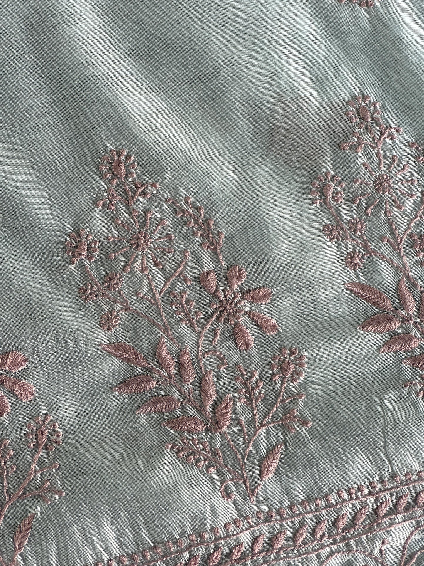 Grey & Peach Chanderi Saree with Chikankari Embroidery & Banarasi Zari Border