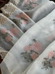 Grey & Peach Noor Organza Floral Motif Chikankari Dupatta