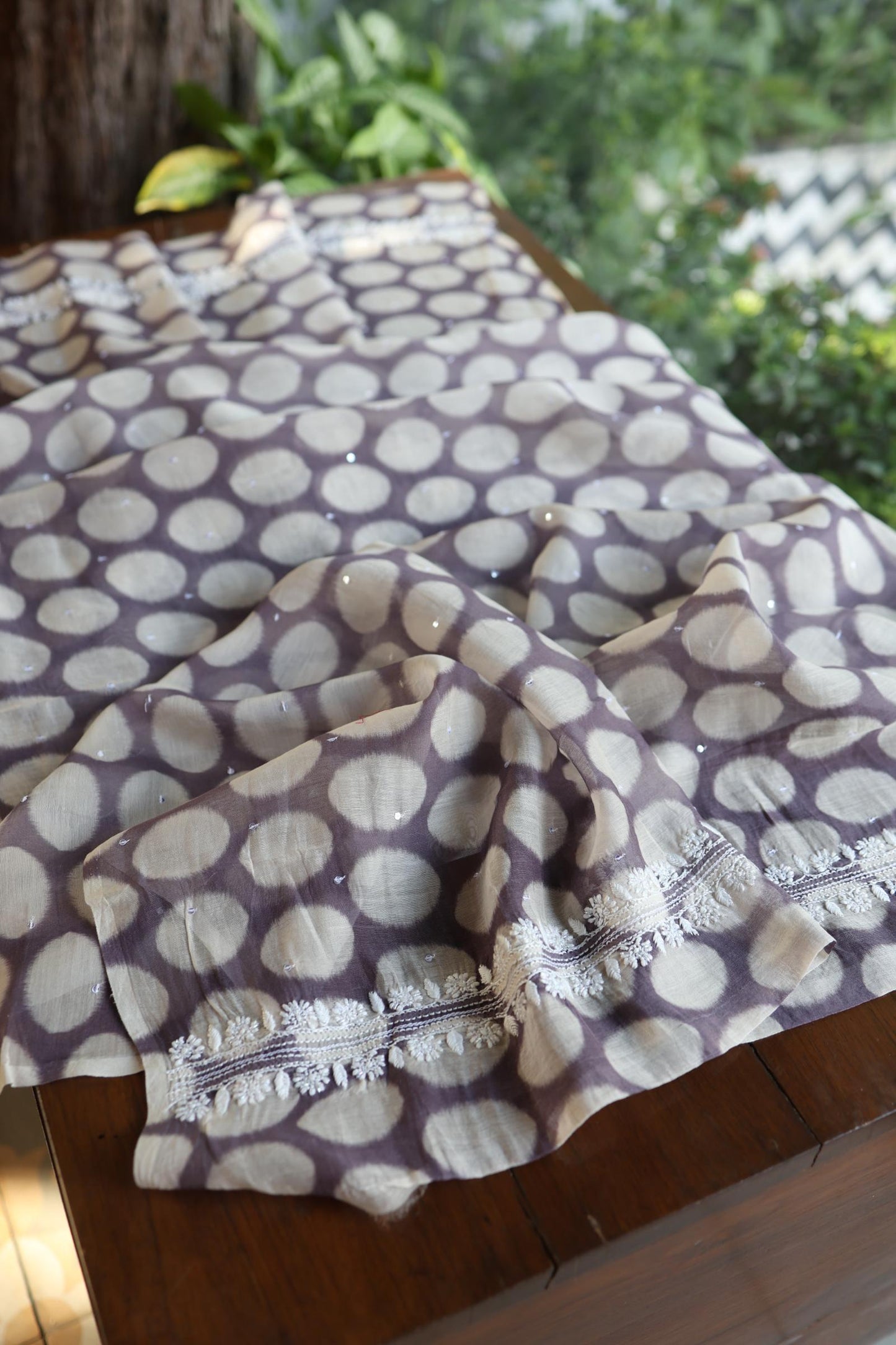 Grey & White Soft Cotton Printed Unstitched Kurta Dupatta Set with Chikankari & Sequin Work