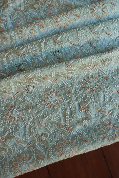 Greyish Blue Paper Tussar Resham Chikankari Unstitched Kurta Dupatta Set