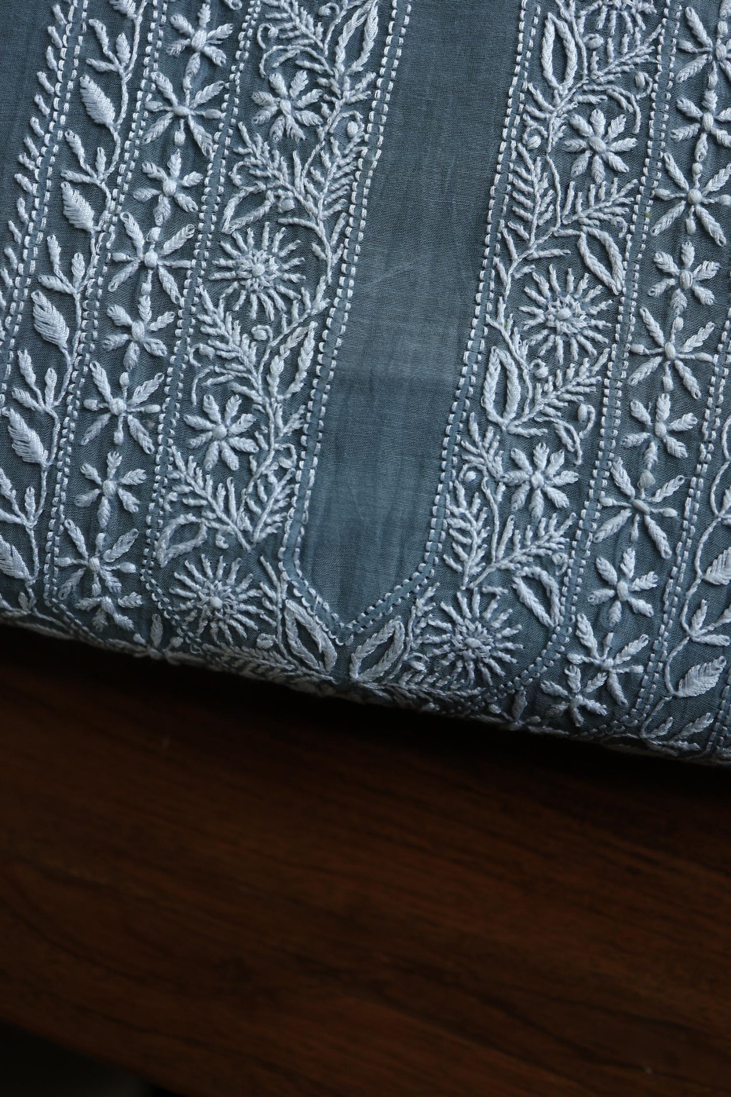 Greyish Blue Shade Mulmul Chikankari Unstitched Men's Kurtas Fabric
