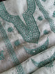 Greyish Green Shade Noor Organza Silk Chikankari Unstitched Kurta Dupatta Set