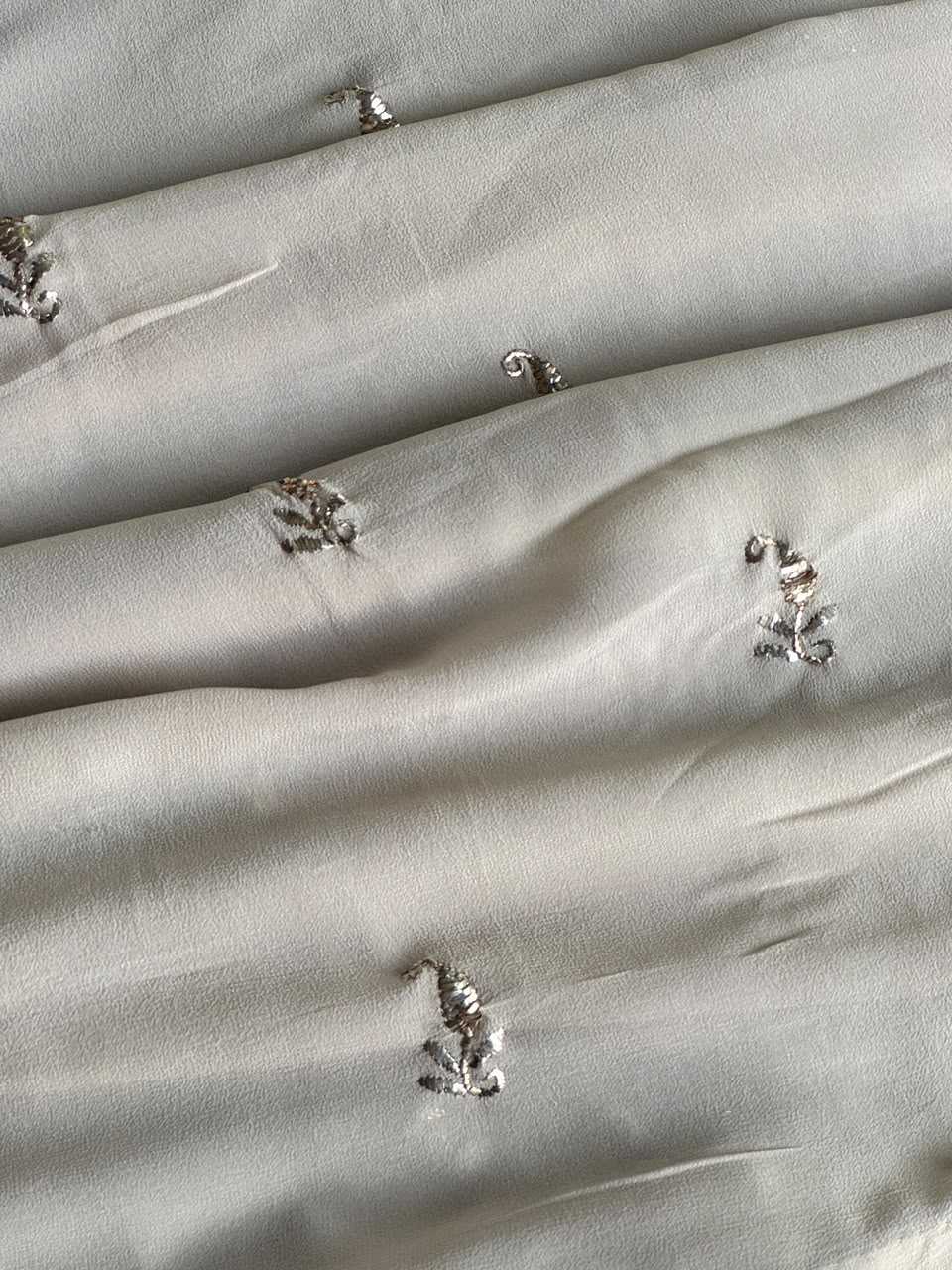 Greyish Ivory Mukaish Badla Pure Georgette Kurta Set