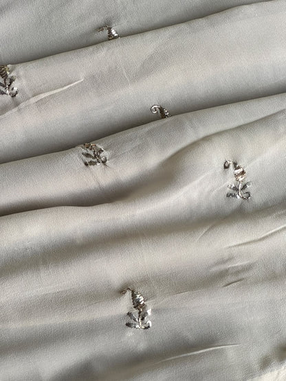 Greyish Ivory Mukaish Badla Pure Georgette Kurta Set