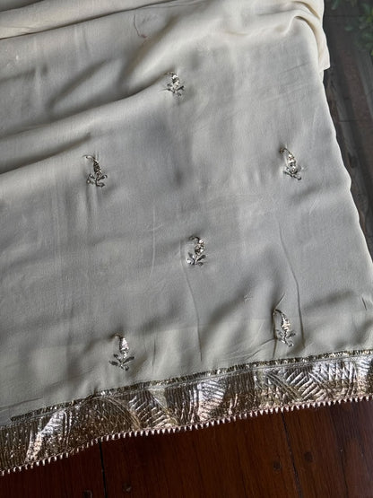 Greyish Ivory Mukaish Badla Pure Georgette Kurta Set