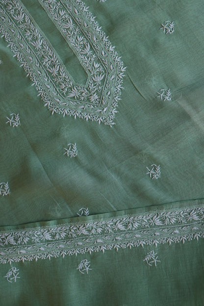 Hazel Green Shade Mulmul Chikankari Unstitched Men's Kurtas Fabric