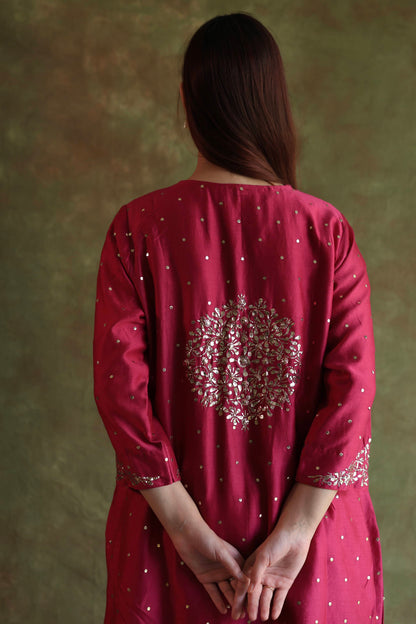 Hot Pink Chanderi Silk Mukaish Badla Kurta Set