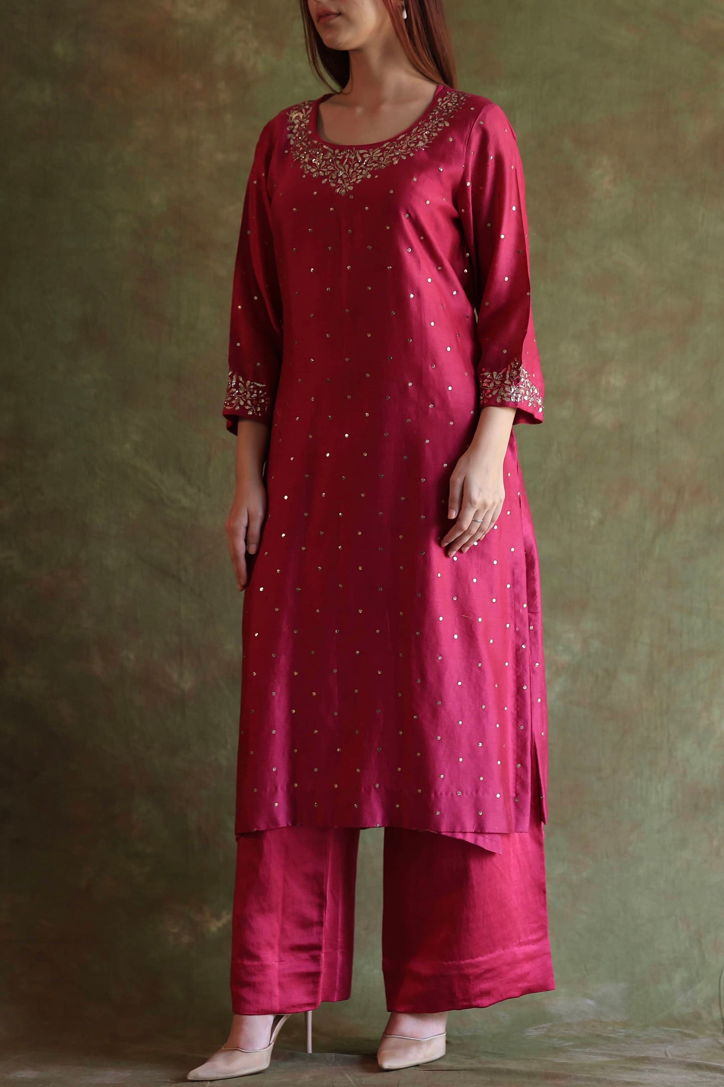 Hot Pink Chanderi Silk Mukaish Badla Kurta Set