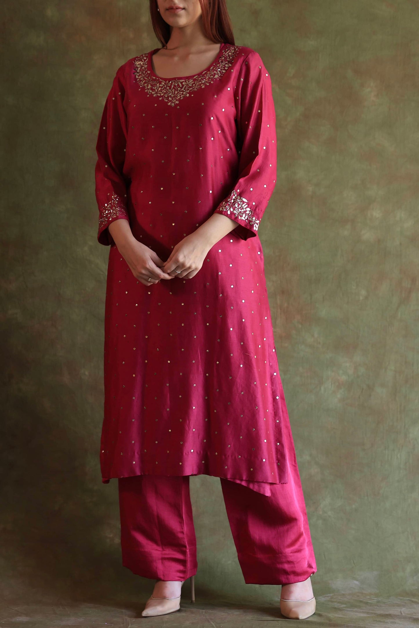 Hot Pink Chanderi Silk Mukaish Badla Kurta Set