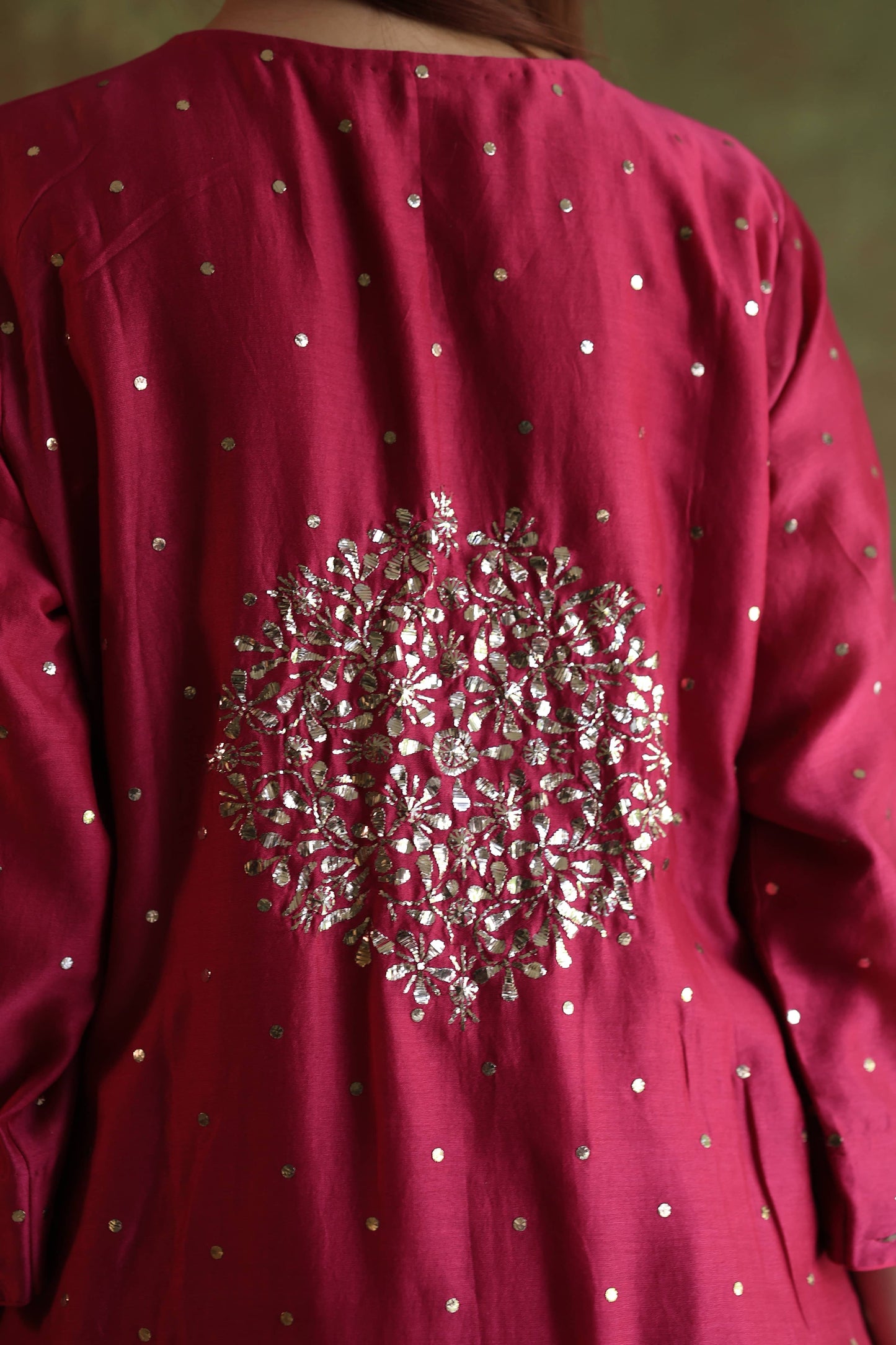 Hot Pink Chanderi Silk Mukaish Badla Kurta Set