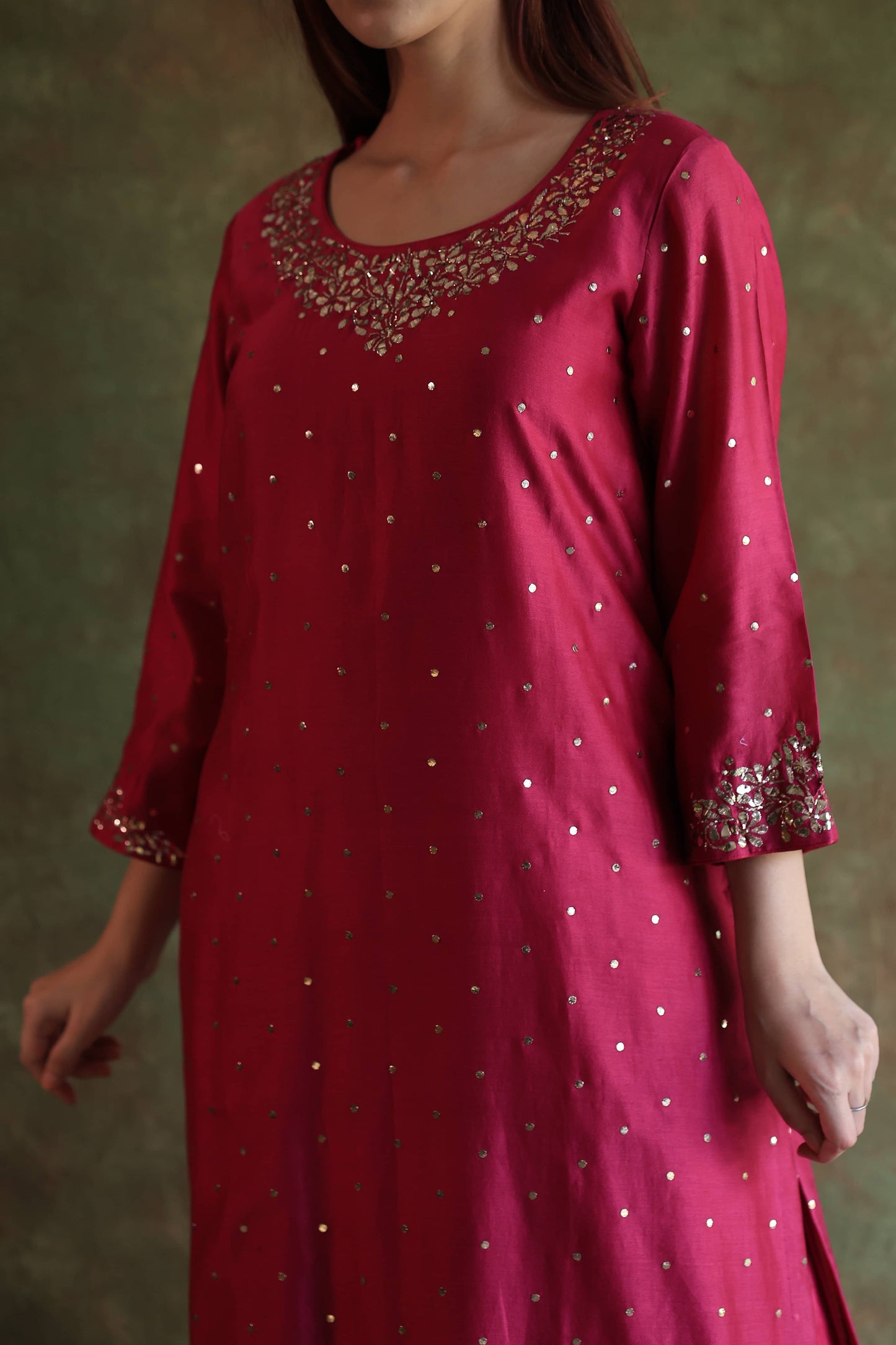 Hot Pink Chanderi Silk Mukaish Badla Kurta Set