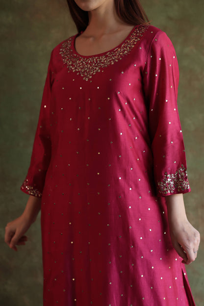 Hot Pink Chanderi Silk Mukaish Badla Kurta Set
