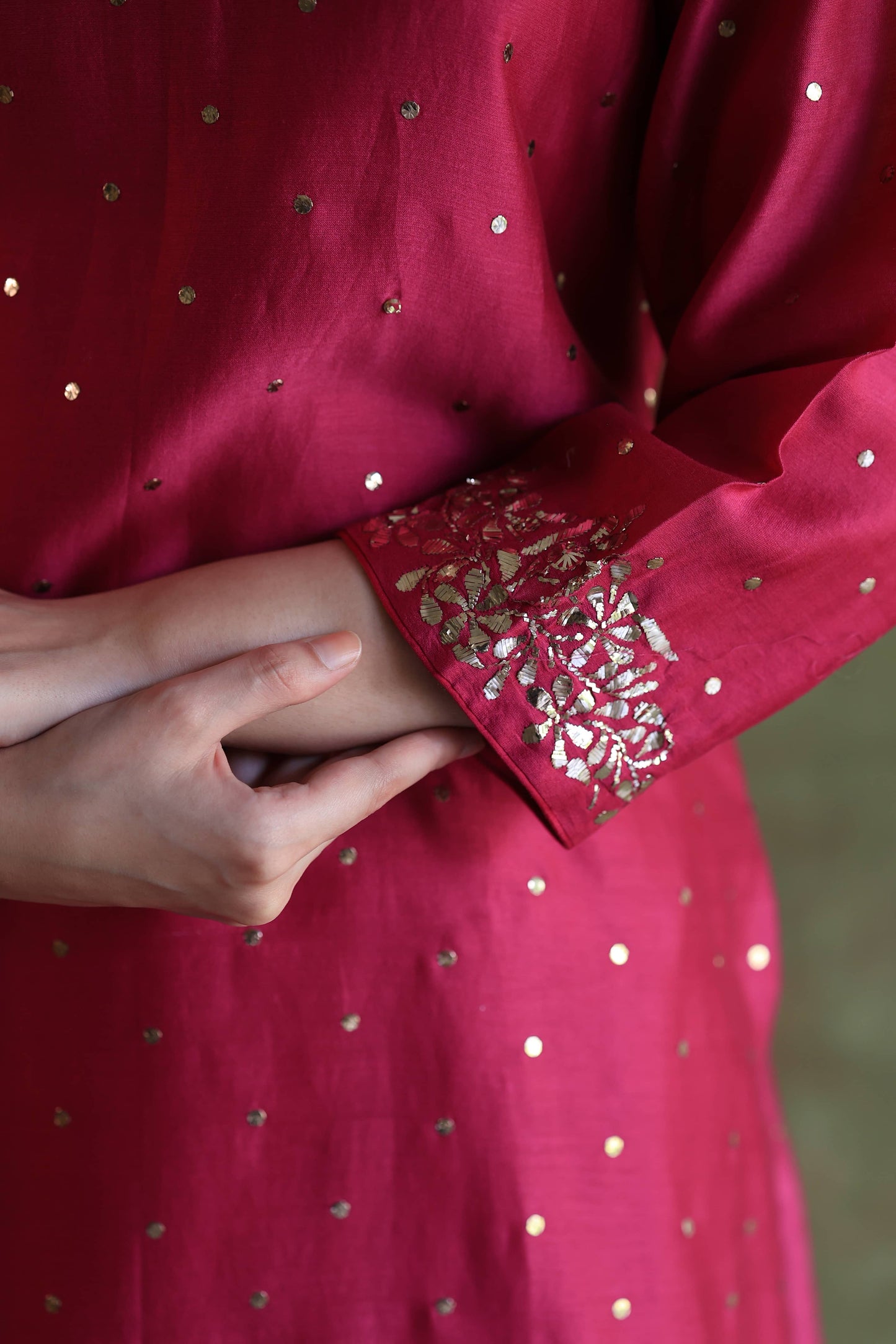Hot Pink Chanderi Silk Mukaish Badla Kurta Set