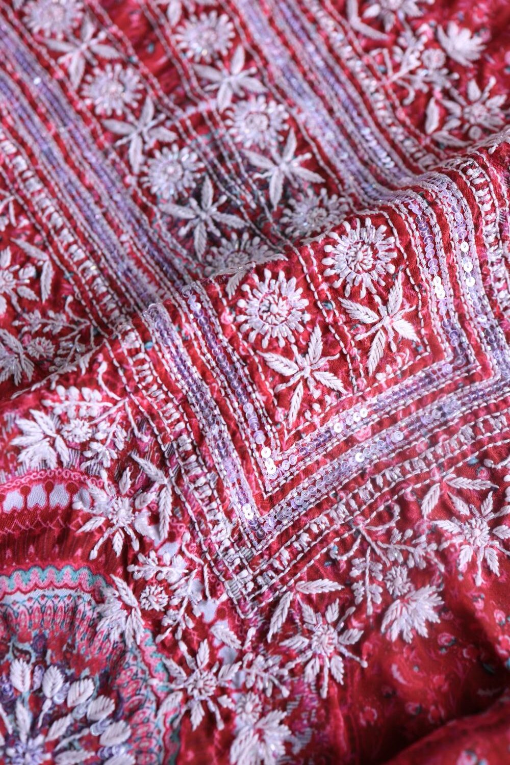 Hot Pink Muslin Chikankari Unstitched Kurta Fabric