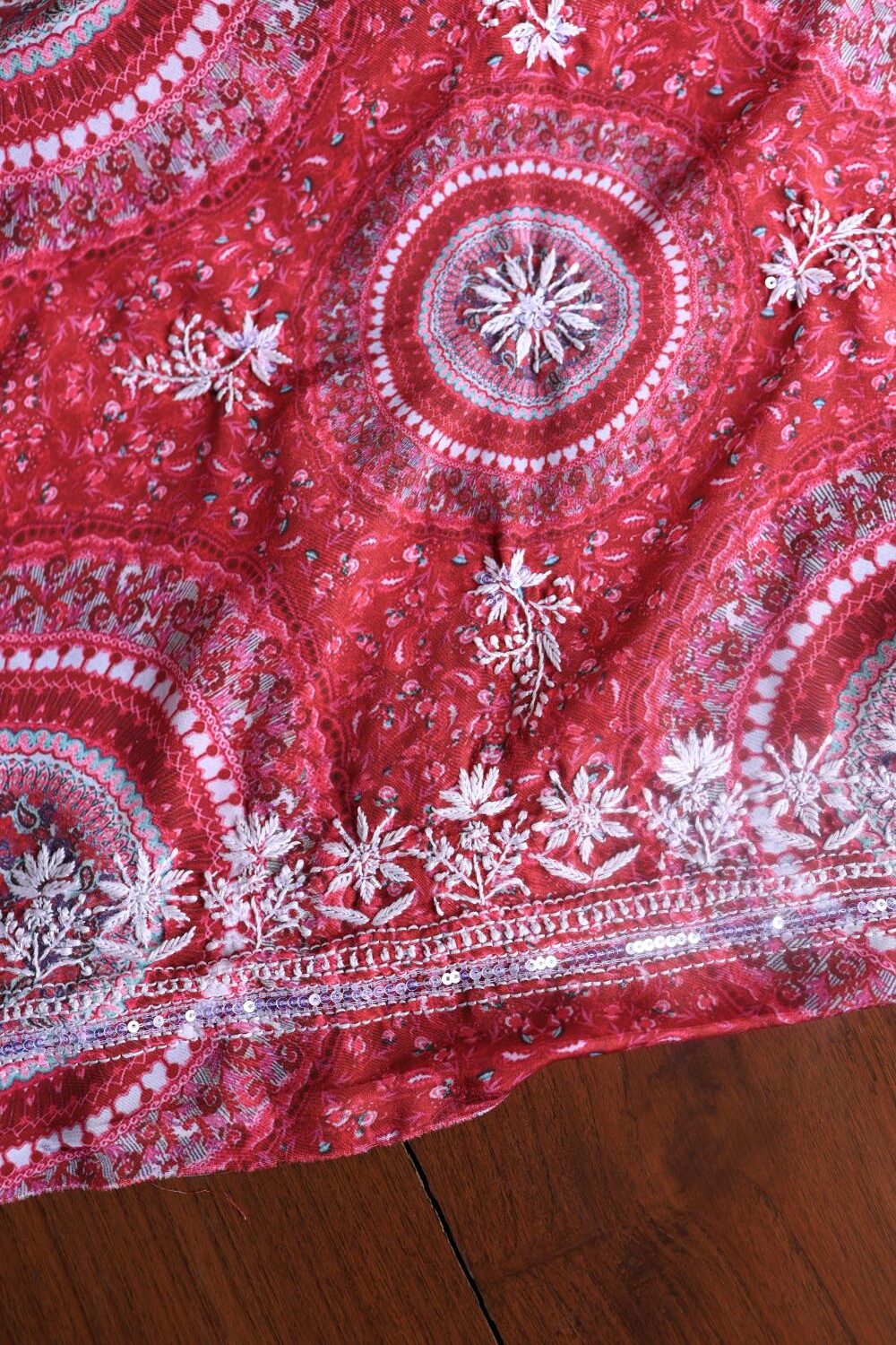 Hot Pink Muslin Chikankari Unstitched Kurta Fabric