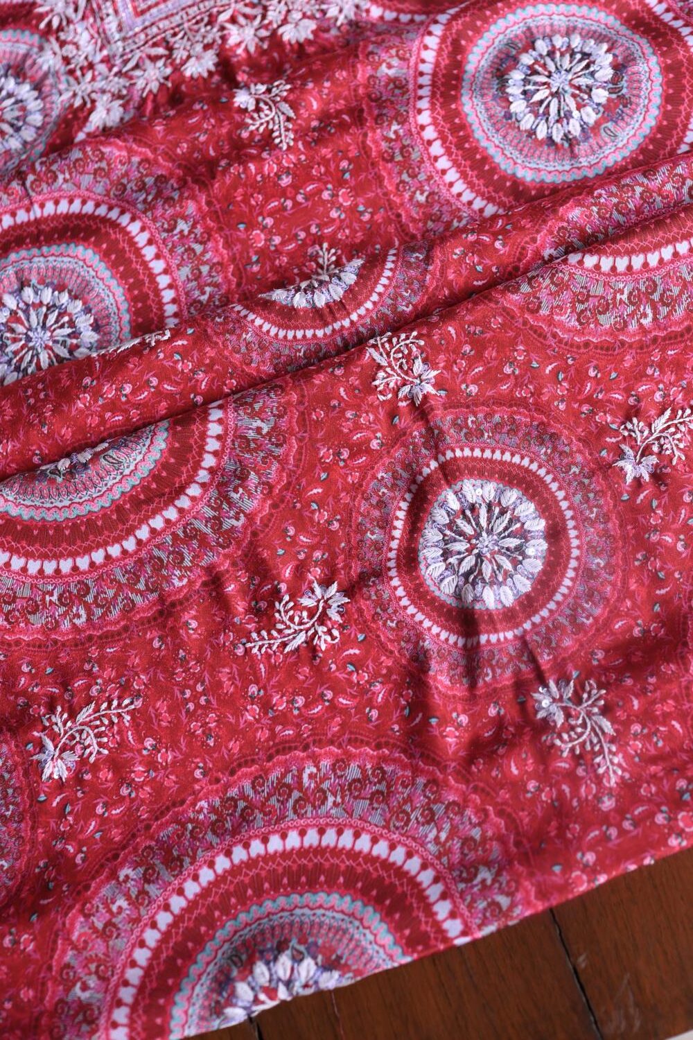 Hot Pink Muslin Chikankari Unstitched Kurta Fabric