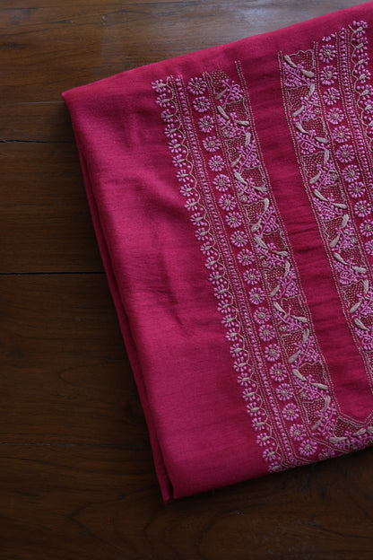 Hot Pink Shade Moonga Silk Chikankari Unisex Kurta Fabrics