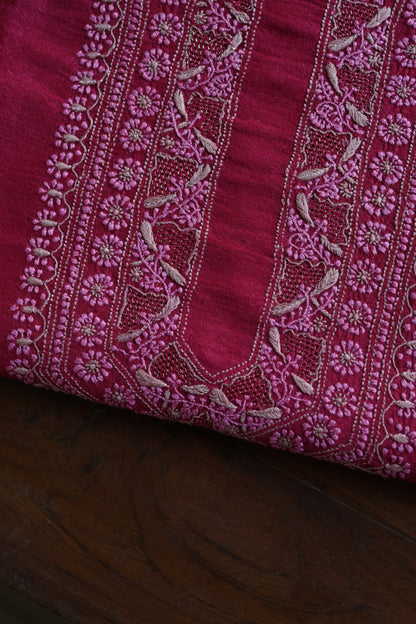 Hot Pink Shade Moonga Silk Chikankari Unisex Kurta Fabrics