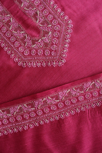 Hot Pink Shade Moonga Silk Chikankari Unisex Kurta Fabrics