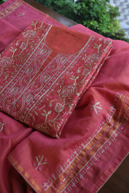 Hot Pink Tissue Silk Unstitched Fabric