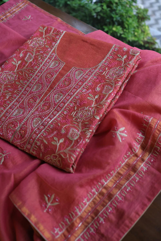 Hot Pink Tissue Silk Unstitched Fabric