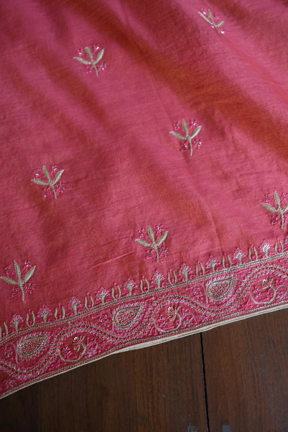 Hot Pink Tissue Silk Unstitched Fabric