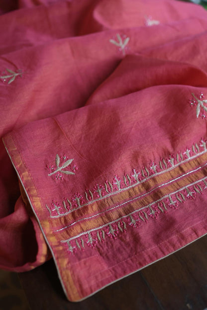 Hot Pink Tissue Silk Unstitched Fabric