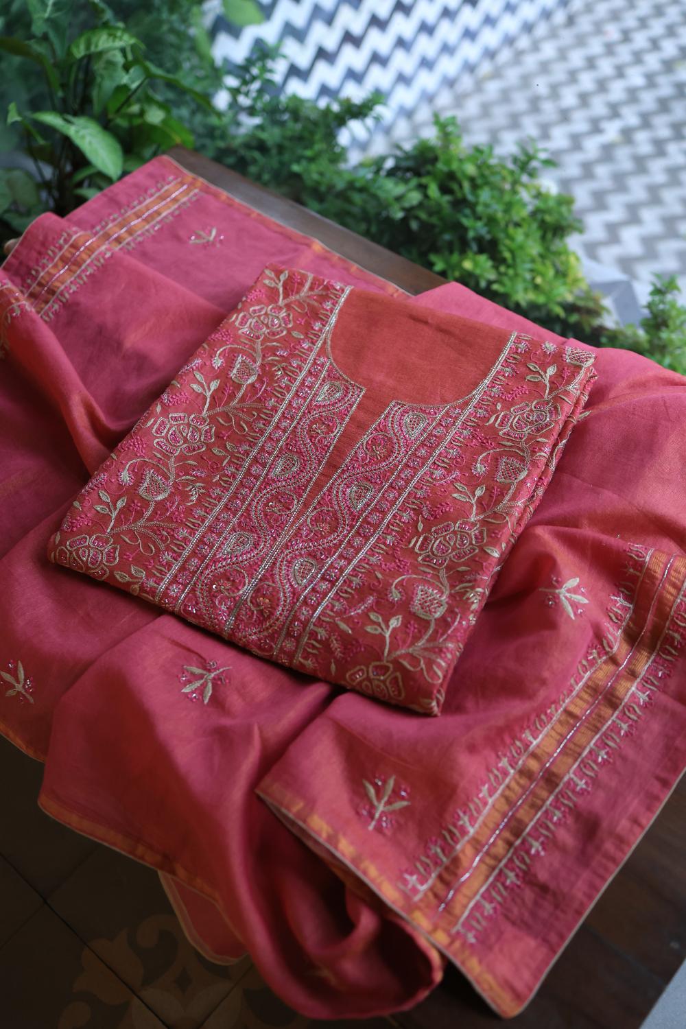 Hot Pink Tissue Silk Unstitched Fabric