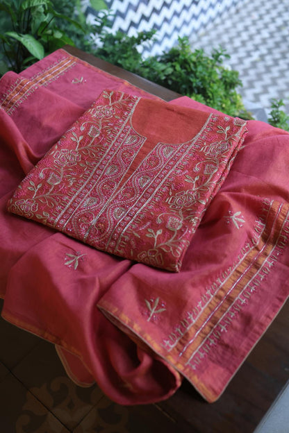 Hot Pink Tissue Silk Unstitched Fabric