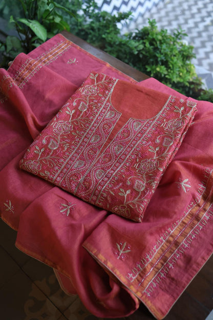 Hot Pink Tissue Silk Unstitched Fabric